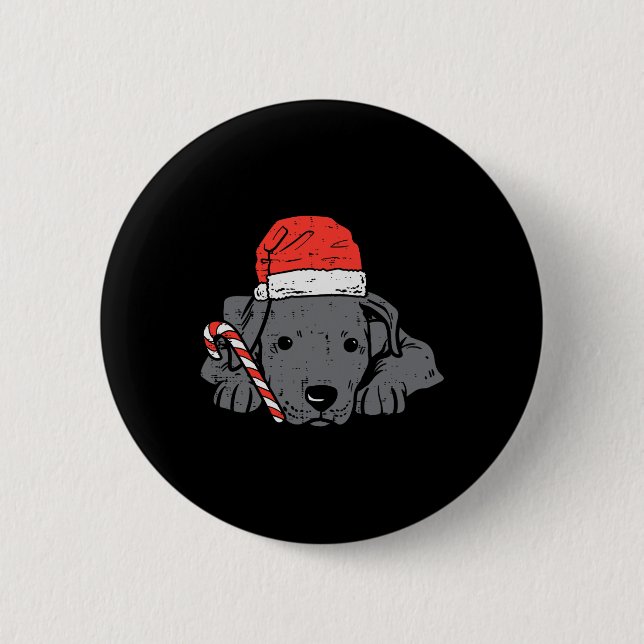 Santa hat pitbull pit dog christmas xmas women kid button (Front)
