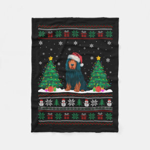 Santa Hat Portuguese Water Dog Xmas Tree Lights Ug Fleece Blanket