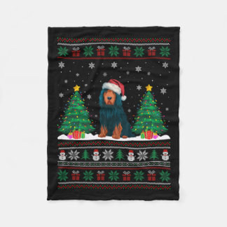 Santa Hat Portuguese Water Dog Xmas Tree Lights Ug Fleece Blanket