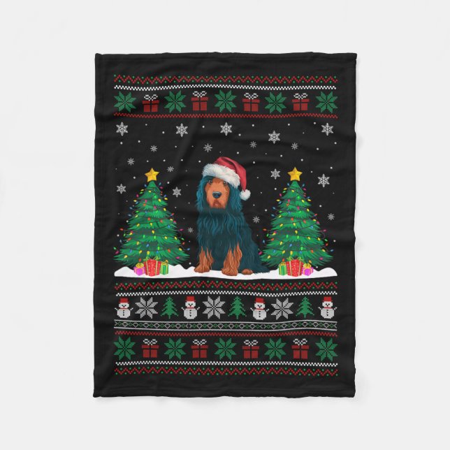 Santa Hat Portuguese Water Dog Xmas Tree Lights Ug Fleece Blanket (Front)