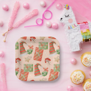 Santa Hat Presents Baubles Holly Square Paper Plates