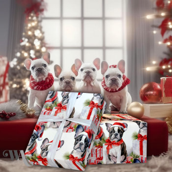 Santa Hat Pup Party Frenchie Gift  Wrapping Paper by PetsandVets at Zazzle