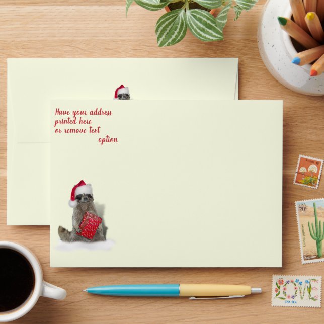 Santa Hat Raccoon Christmas Envelope (Desk)