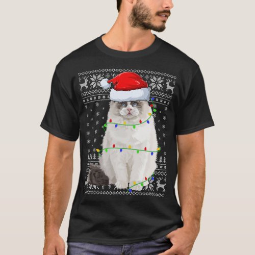 Santa Hat Ragdoll Cat Xmas Lighting Ugly Ragdoll C T_Shirt