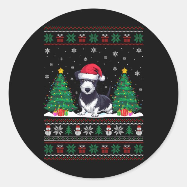 Santa Hat Rat Terrier Dog Christmas Tree Lights Ug Classic Round Sticker (Front)