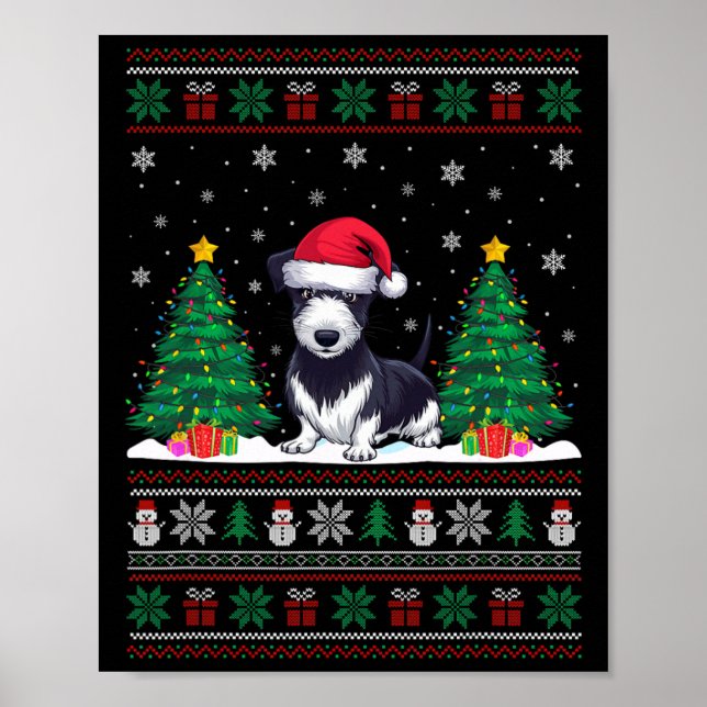 Santa Hat Rat Terrier Dog Christmas Tree Lights Ug Poster (Front)