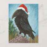 Santa Hat Raven Holiday Postcard at Zazzle