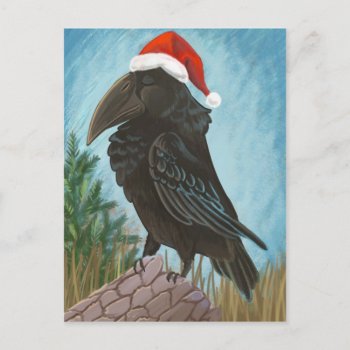 Santa Hat Raven Holiday Postcard by blackunicorn at Zazzle