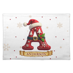 Santa Hat Red Christmas Letter A Name Cloth Placemat