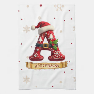Santa Hat Red Christmas Letter A Name Kitchen Towel