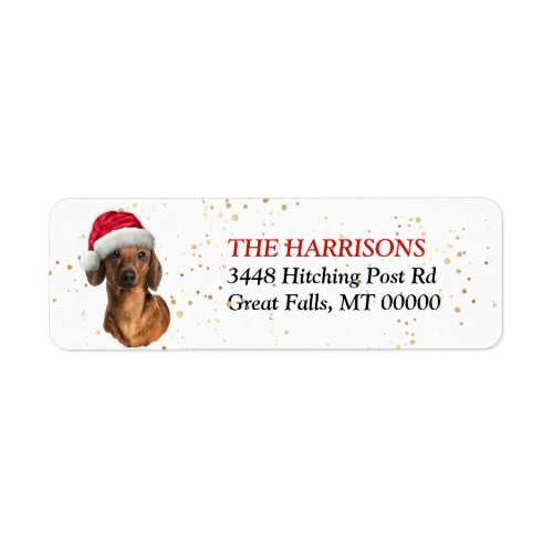 Santa Hat Red Dachshund Return Address Label