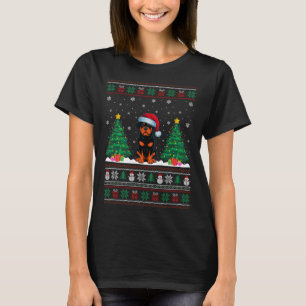 Santa Hat Rottweiler Dog Christmas Tree Lights Ugl T-Shirt