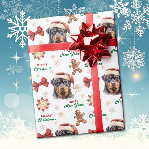 Santa Hat Rottweiler Dog Christmas Wrapping Paper