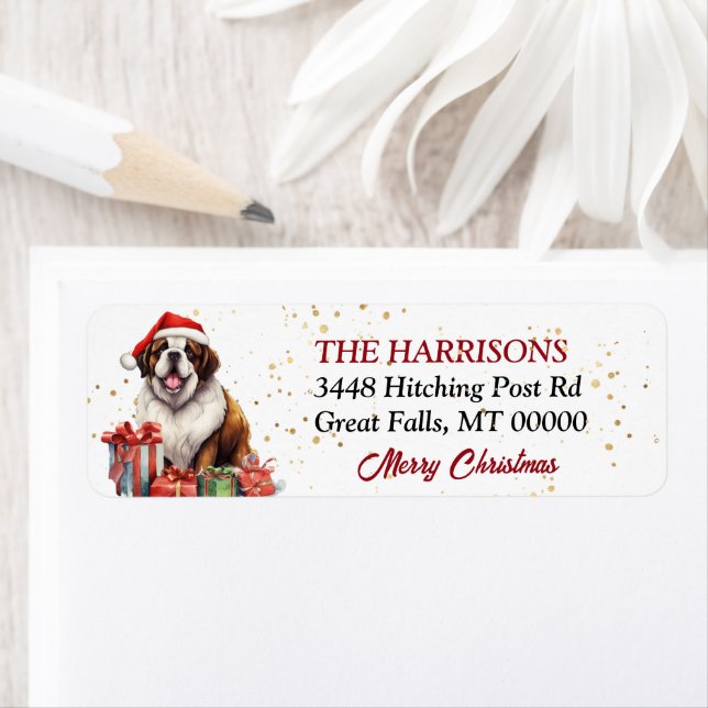 Santa Hat Saint Bernard Christmas Label (Insitu)