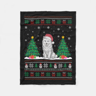 Santa Hat Samoyed Dog Christmas Tree Lights Ugly S Fleece Blanket