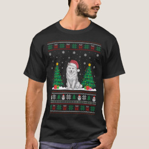 Santa Hat Samoyed Dog Christmas Tree Lights Ugly S T-Shirt