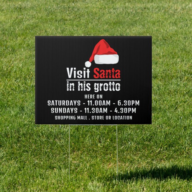 Santa Hat, Santa Claus Visitor Hours Grotto Sign (Insitu)