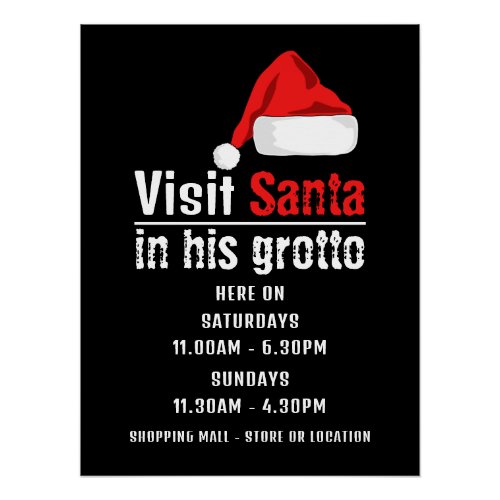 Santa Hat Santa Claus Visitor Hours Poster