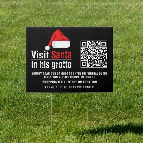 Santa Hat Santa Visit QR Code Queue Grotto Sign