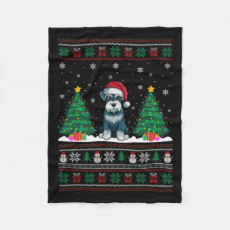 Santa Hat Schnauzer Dog Christmas Tree Lights Ugly Fleece Blanket