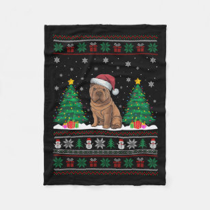 Santa Hat Shar Pei Dog Christmas Tree Lights Ugly Fleece Blanket