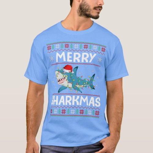 Santa Hat Shark Christmas Lights Ugly Merry Sharkm T_Shirt