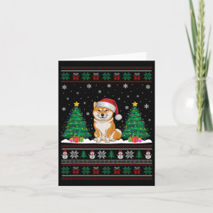 Santa Hat Shiba Inu Dog Christmas Tree Lights Ugly Card