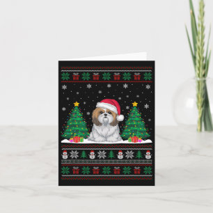 Santa Hat Shih Tzu Dog Christmas Tree Lights Ugly Card