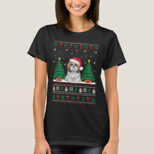 Santa Hat Shih Tzu Dog Christmas Tree Lights Ugly T-Shirt