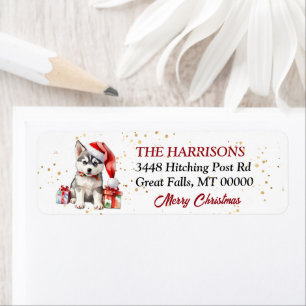 Santa Hat Siberian Husky Puppy Gifts Label