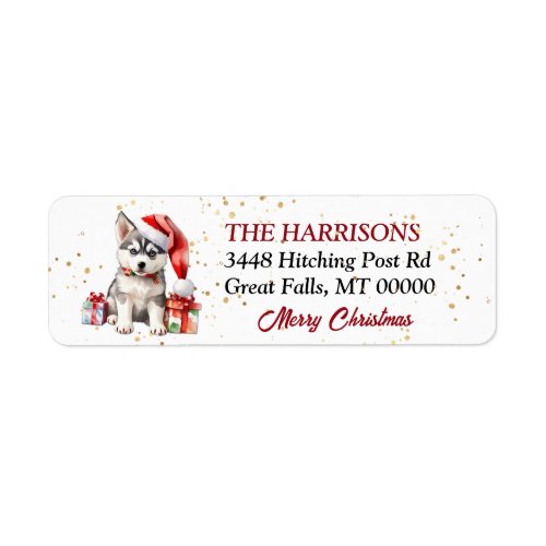Santa Hat Siberian Husky Puppy Gifts Label