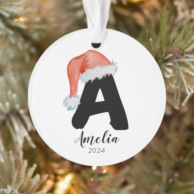 Santa Hat Simple Customizable Letter A Christmas  Ornament (Tree)