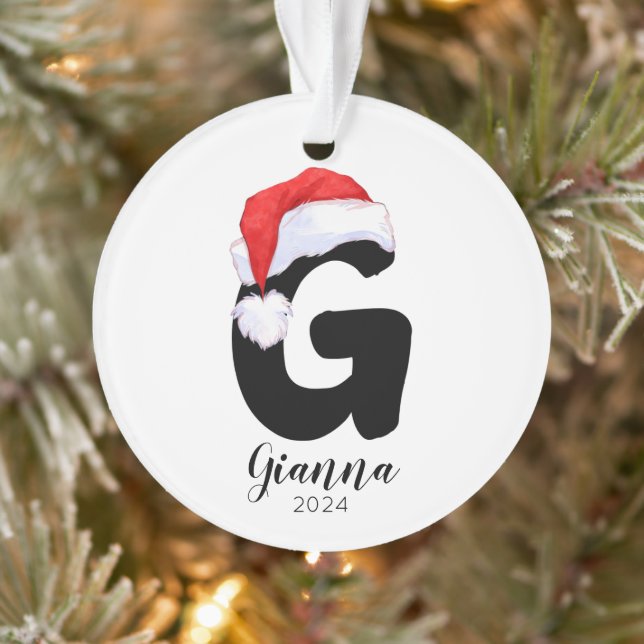 Santa Hat Simple Customizable Letter G Christmas Ornament (Tree)