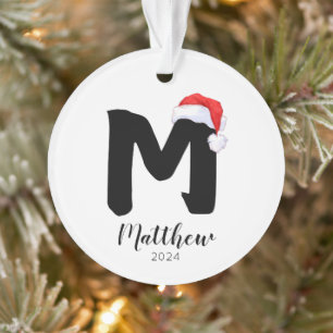 Santa Hat Simple Customizable Letter M Christmas Ornament