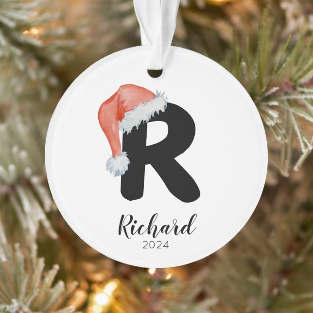 Santa Hat Simple Customizable Letter R Christmas Ornament (Tree)