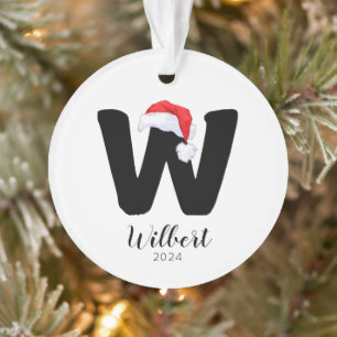 Santa Hat Simple Customizable Letter W Christmas Ornament