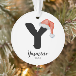 Santa Hat Simple Customizable Letter Y Christmas Ornament
