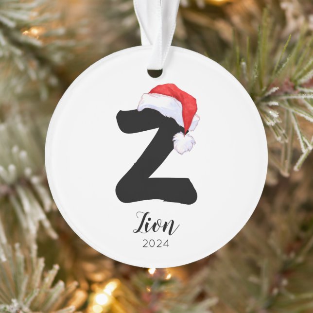 Santa Hat Simple Customizable Letter Z Christmas Ornament (Tree)