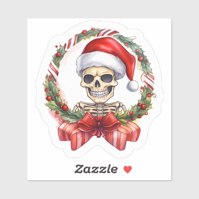 Santa Hat Skeleton for Christmas Cheer Sticker (Sheet)