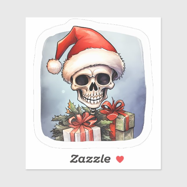 Santa Hat Skeleton Spreads Christmas Cheer Sticker (Sheet)