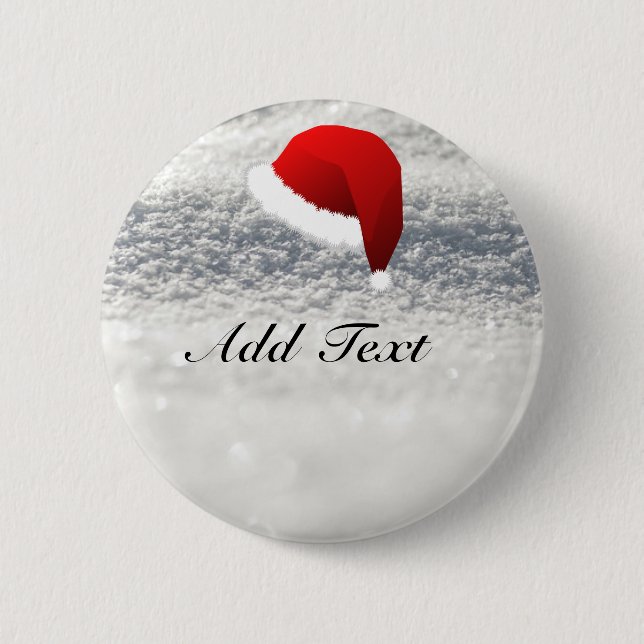 Santa Hat, Snow Background template Pinback Button (Front)