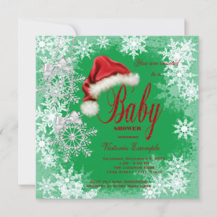 Santa Hat Snowflake Christmas Baby Shower Invitation