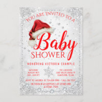 Santa Hat Snowflake Christmas Baby Shower Invitation