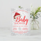 Santa Hat Snowflake Christmas Baby Shower Invitation (Standing Front)