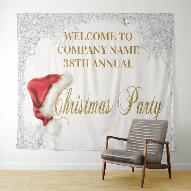 Santa Hat Snowflake Christmas Party Backdrop (In Situ (Horizontal))