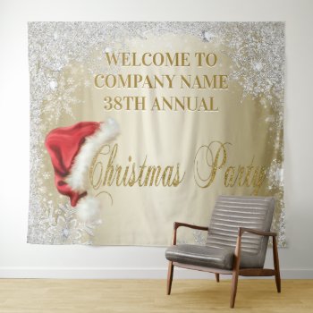 Santa Hat Snowflake Christmas Party Backdrop Gold by decembermorning at Zazzle