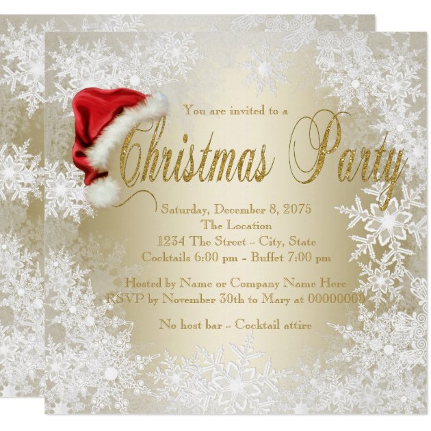 Santa Hat Snowflake Christmas Party Invitation