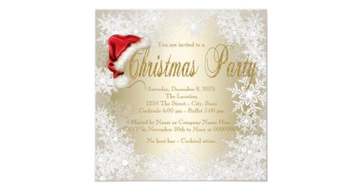 Santa Hat Snowflake Christmas Party Invitation | Zazzle.com
