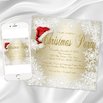 Santa Hat Snowflake Christmas Party Invitation