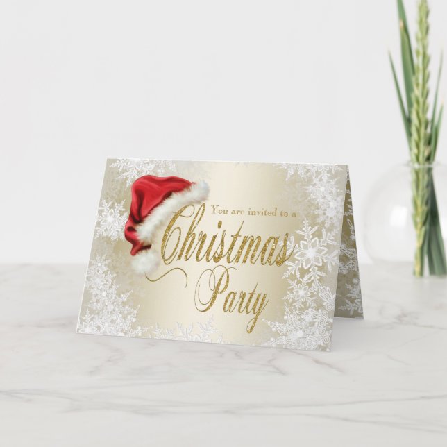 Santa Hat Snowflake Christmas Party Invitation (Front)